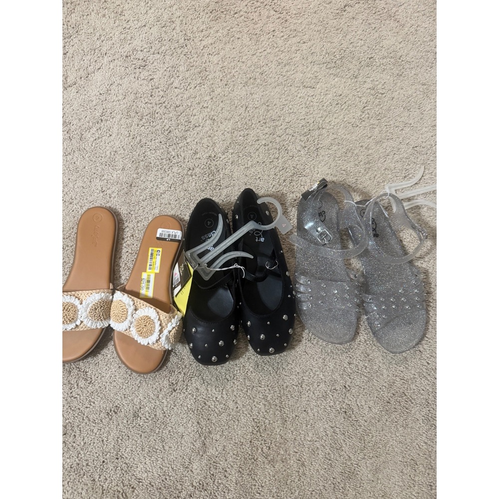 Art Class Cat & Jack Girls Shoe Bundle Size 4 Jelly Sandals Studded Flats Slides